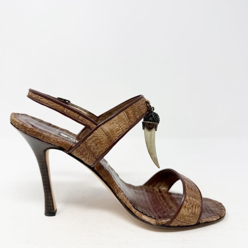 Manolo Blahnik Python Leather Charm Slingback Sandals Heels Womens Size EU 38.5 - Picture 6 of 9